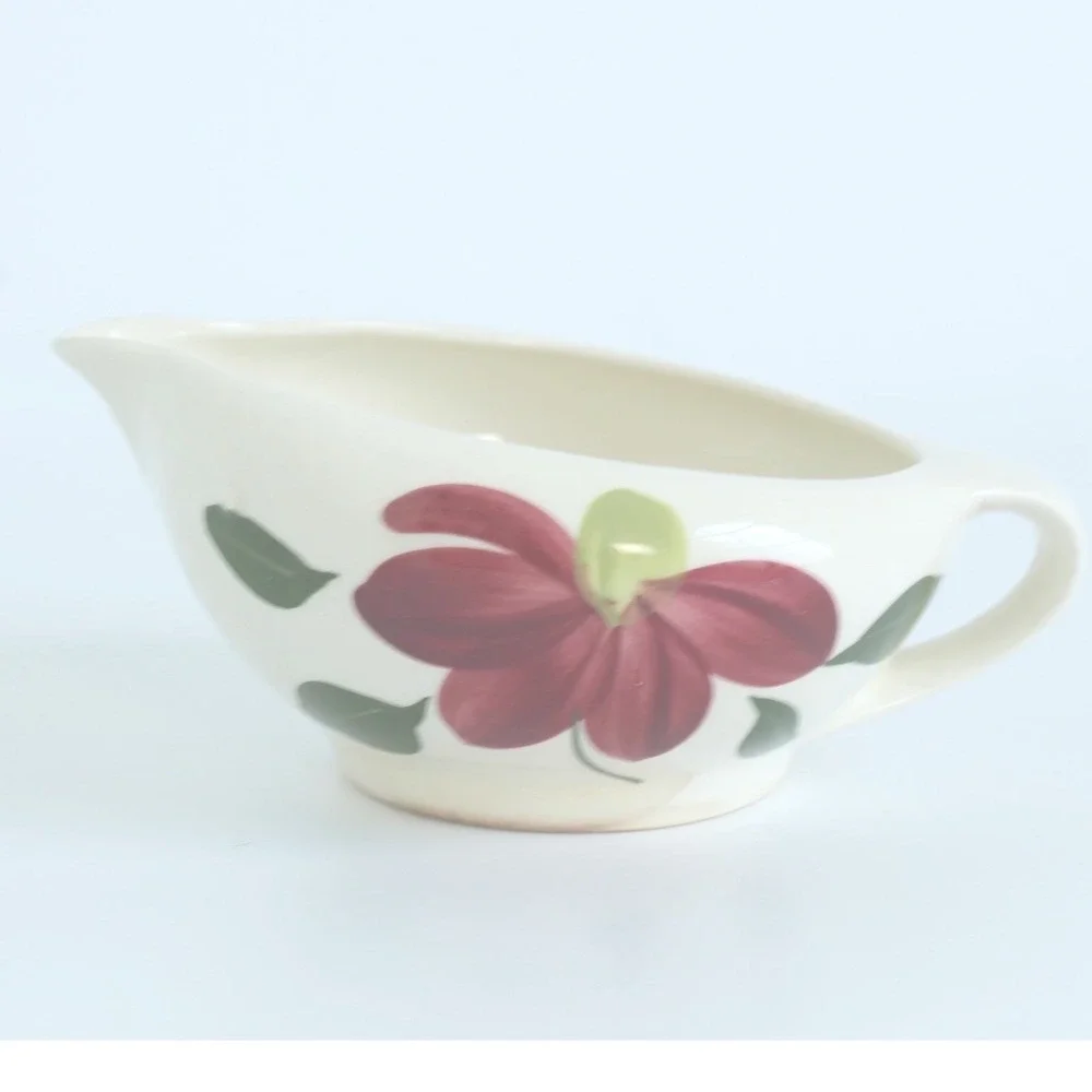 Vintage Hand Painted Red Floral Ceramic Gravy‎ Boat Creamer 6.5in